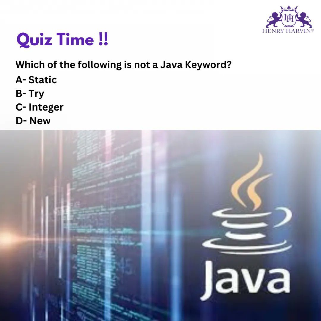 henry_harvin_'s tweet image. Take this Java Quiz and test how much you know about Java.
Scroll down for the right answer.
-
-
-
-
-
The correct answer - Option C- Integer
Visit our Java course- buff.ly/3oH7UDG
#henryharvin #javacourse