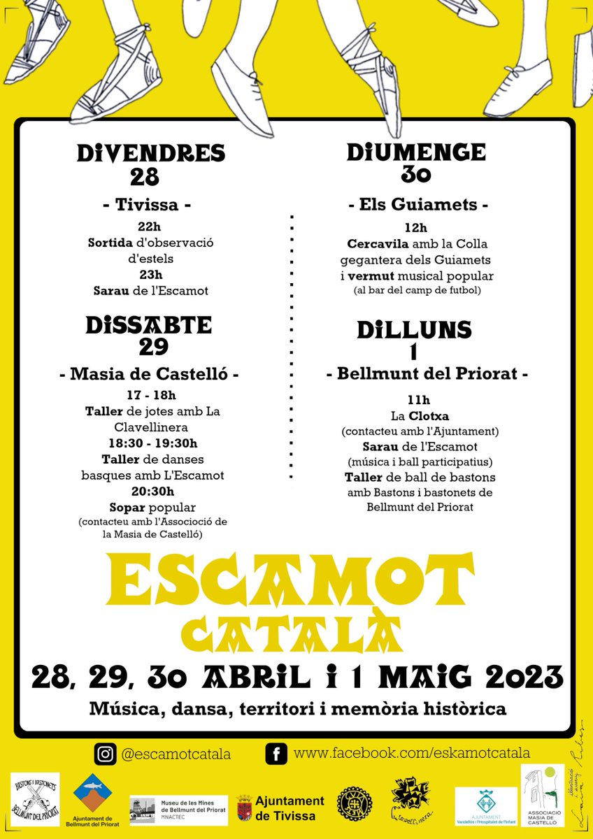 L'Escamot Català passa pel Priorat aquest cap de setmana. Als #Guiamets els rebrem amb un cercavila dels gegants, lo Met i la Meta, i un vermut popular al camp de futbol. Us hi esperem!!!