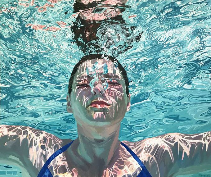 'Rise Up' painting by contemporary US painter Samantha French, known for her underwater portraits #WomensArt #FridayFeeling