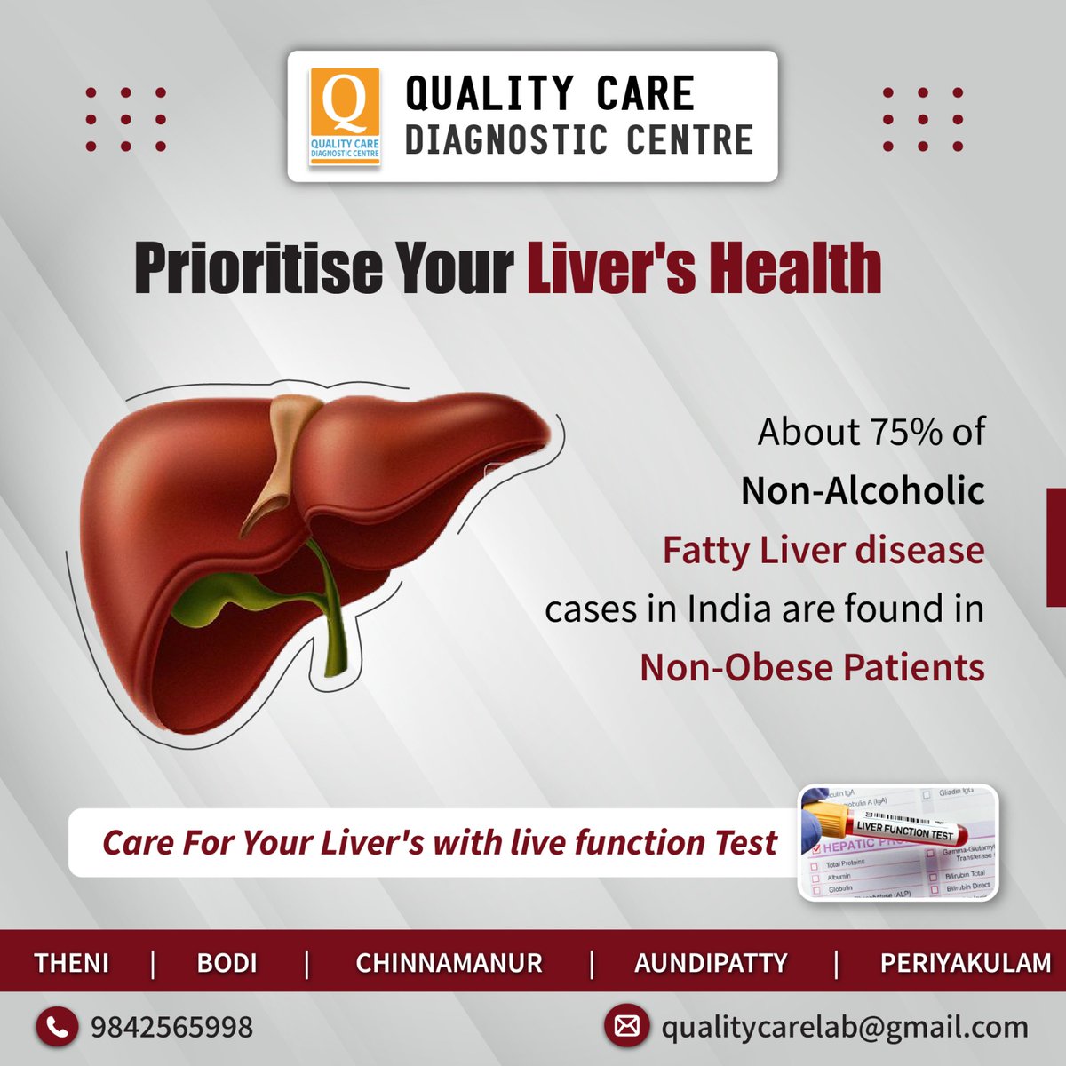 CareTheni's tweet image. Priorities Your LIVER'S HEALTH👇

#qualitycarediagnosticcentretheni #thyroidtest #bloodtest #diabetics #risklevelofdiabetics #diabeticstreatment #LiverFunctionTest #bloodtesting #samplecollection #medicallab #homebloodtest #theni #specializedlab #diagnosticcentre #healthiswealth