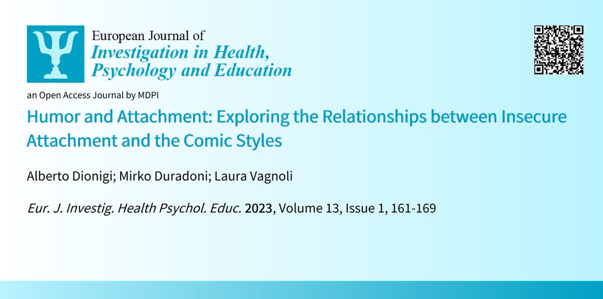 EJIHPE_MDPI's tweet photo. 🤩😍Welcome to read👉"#Humor #Attachment: #ExploringtheRelationships between #InsecureAttachment & #ComicStyles"📜by👨💻Alberto Dionigi @MirkoDuradoni Laura Vagnoli:📍https://t.co/XN7J9n4Rcr
#attachmentstyles #anxiousattachment #avoidantattachment https://t.co/acVJmN6lsr