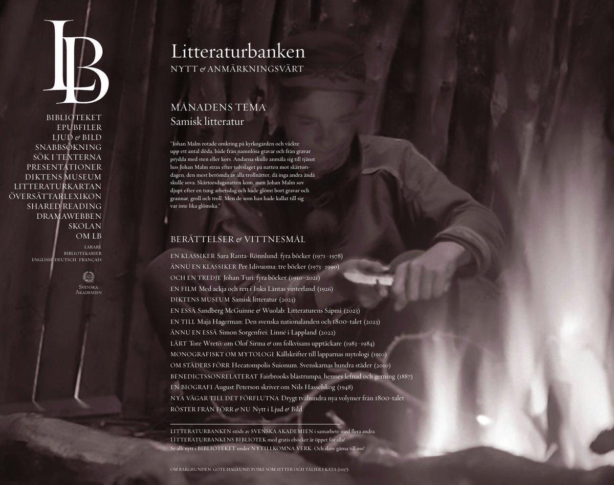 litteraturbank's tweet image. NYTT: Månadens tema är Samisk litteratur hos Litteraturbanken.se.