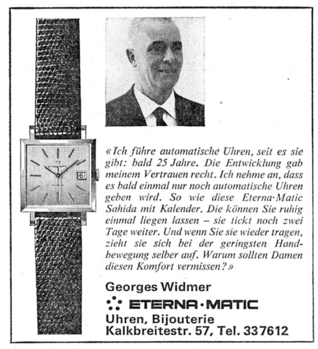 diegorattaggi's tweet photo. Zwei Fussballer im Uhrengeschäft: Willy Allemann und Georges Widmer (NZZ, 1967). #eterna #eternamatic https://t.co/q2cl19huXo