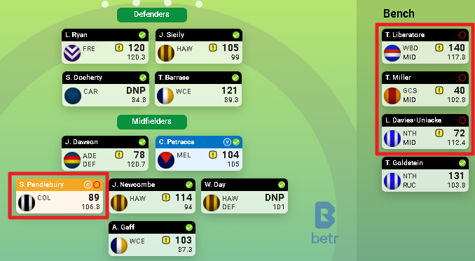 arsendragon's tweet photo. When it rains, it realy fucking pours! 😂🤢🤮 Lucky Im playing the guy who is last in the league this week.
#supercoach #scdraft https://t.co/n6WlssLHcL