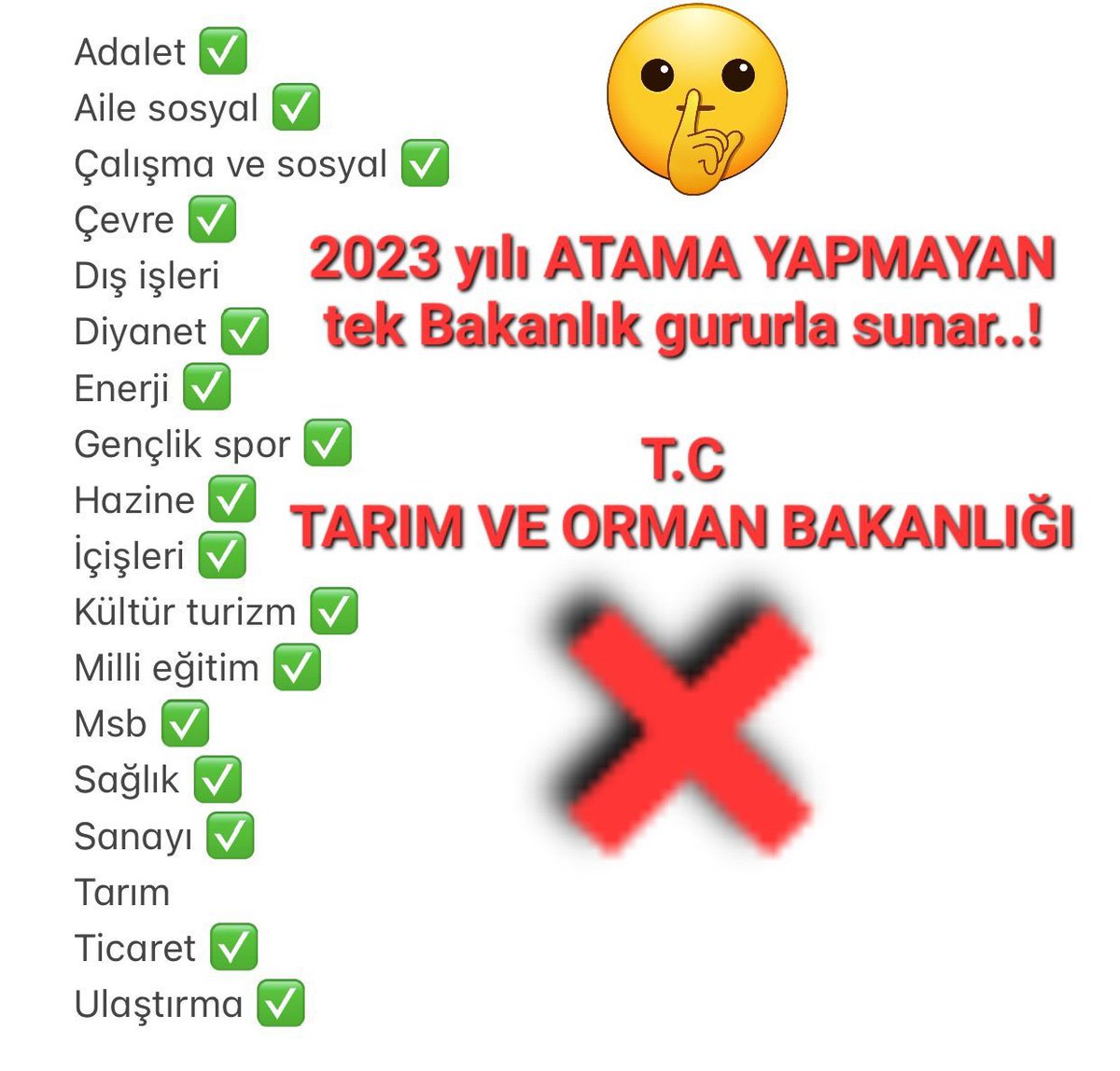 ⚠️Tarım ve hayvancılığın gelişimi için veteriner hekimlerimize, ziraat ve gıda mühendislerimize ihtiyacımız var❗️ <a href="/RTErdogan/">Recep Tayyip Erdoğan</a> <a href="/fuatoktay/">Fuat Oktay</a> <a href="/mehmetakarca/">Mehmet Akarca</a>
<a href="/gulsenorhan/">Gülşen Orhan</a>  
<a href="/yavuzatar/">yavuz atar</a> <a href="/cemilertem/">cemil ertem</a> <a href="/drnihatpakdil/">Dr. Nihat Pakdil</a> <a href="/ademdinc_/">Adem Dinç</a> <a href="/VahitKirisci/">Prof.Dr.Vahit Kirişci</a> <a href="/TCTarim/">T.C. Tarım ve Orman Bakanlığı</a> <a href="/tarimormanpgm/">Personel Genel Müdürlüğü</a>
#TarımBakanlığıAlımYapmadı