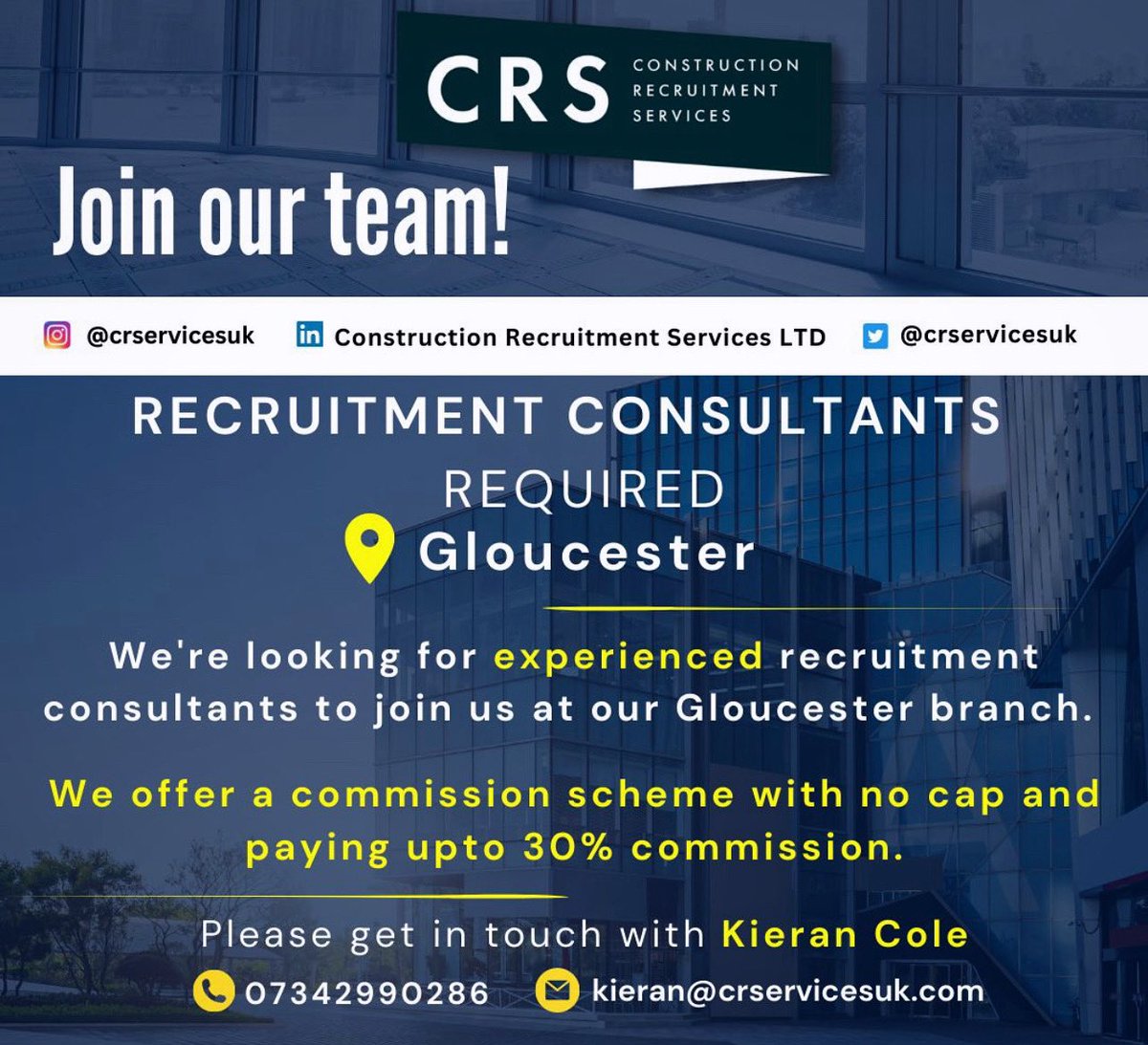 **RECRUITMENT CONSULTANTS REQUIRED!** 📣 
📍Gloucester 

Please get in touch with Kieran Cole
📩 kieran@crservicesuk.com
☎️ 07342990286

#recruitment #consultants #ukjobs #gloucestershirejobs #recruitmentconsultants #careers #applytoday #jobalerts #opportunities #vacancies