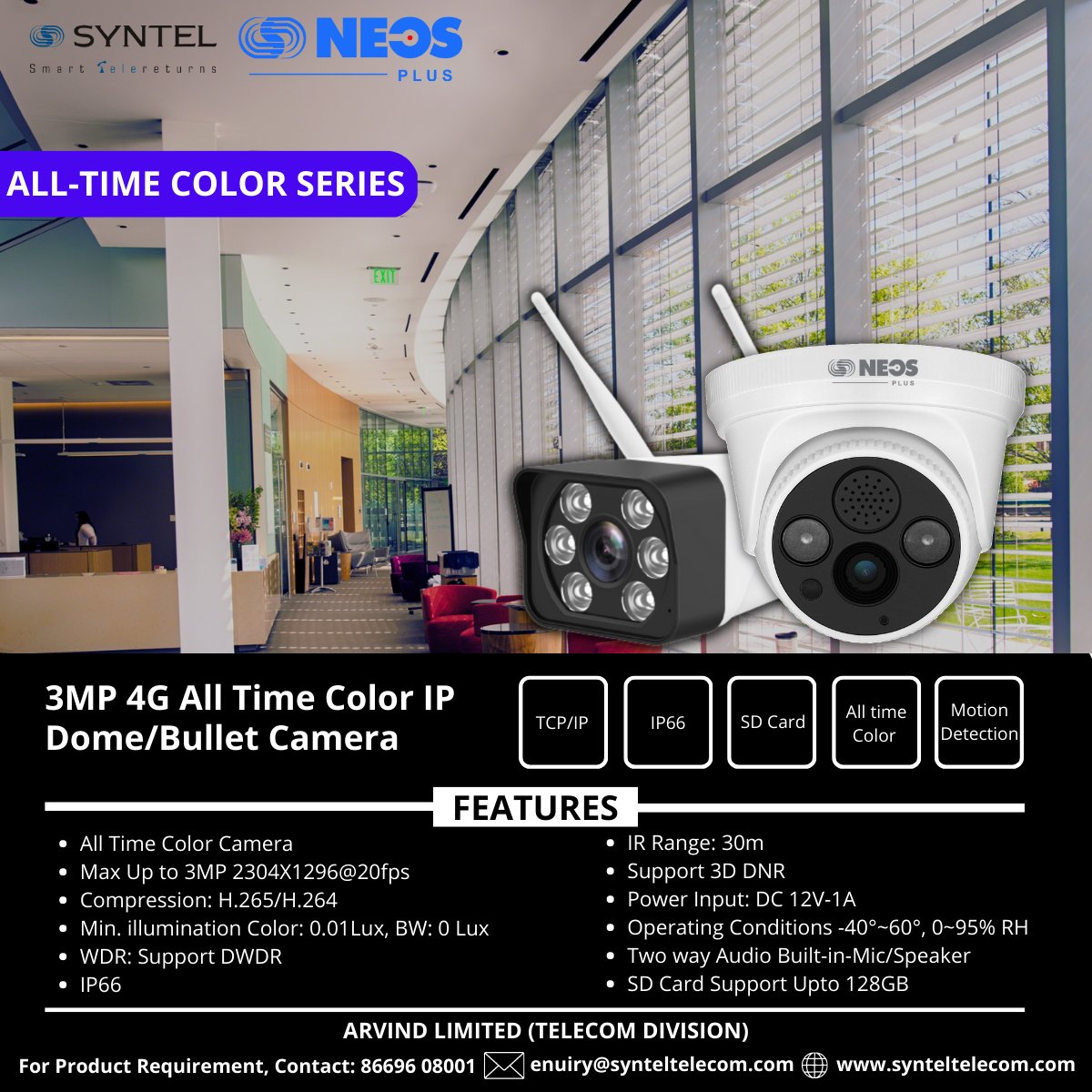 syntelbyarvind's tweet photo. SNEOS 3MP 4G All Time Color IP Dome/Bullet Camera supports Two-way Audio Built-in-Mic/Speaker with SD Card Support Upto 128GB, DWDR, IP66, 3D DNR, Motion Detection #SNEOS #4G #IPDome #IPBullet #colorcamera #DWDR #IP66 #builinmic #cctv #vocalforlocal #india https://t.co/i9QmNmQ3qX https://t.co/i0TFE7ZWJC