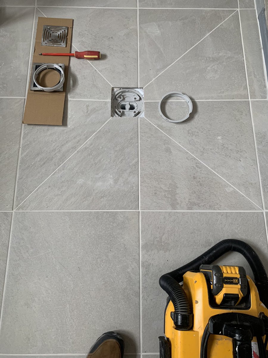 Wet deck drain grate going in for the builder. Nice little shower job. #canterbury #whitstable #showers #plumbing #unvented #impey