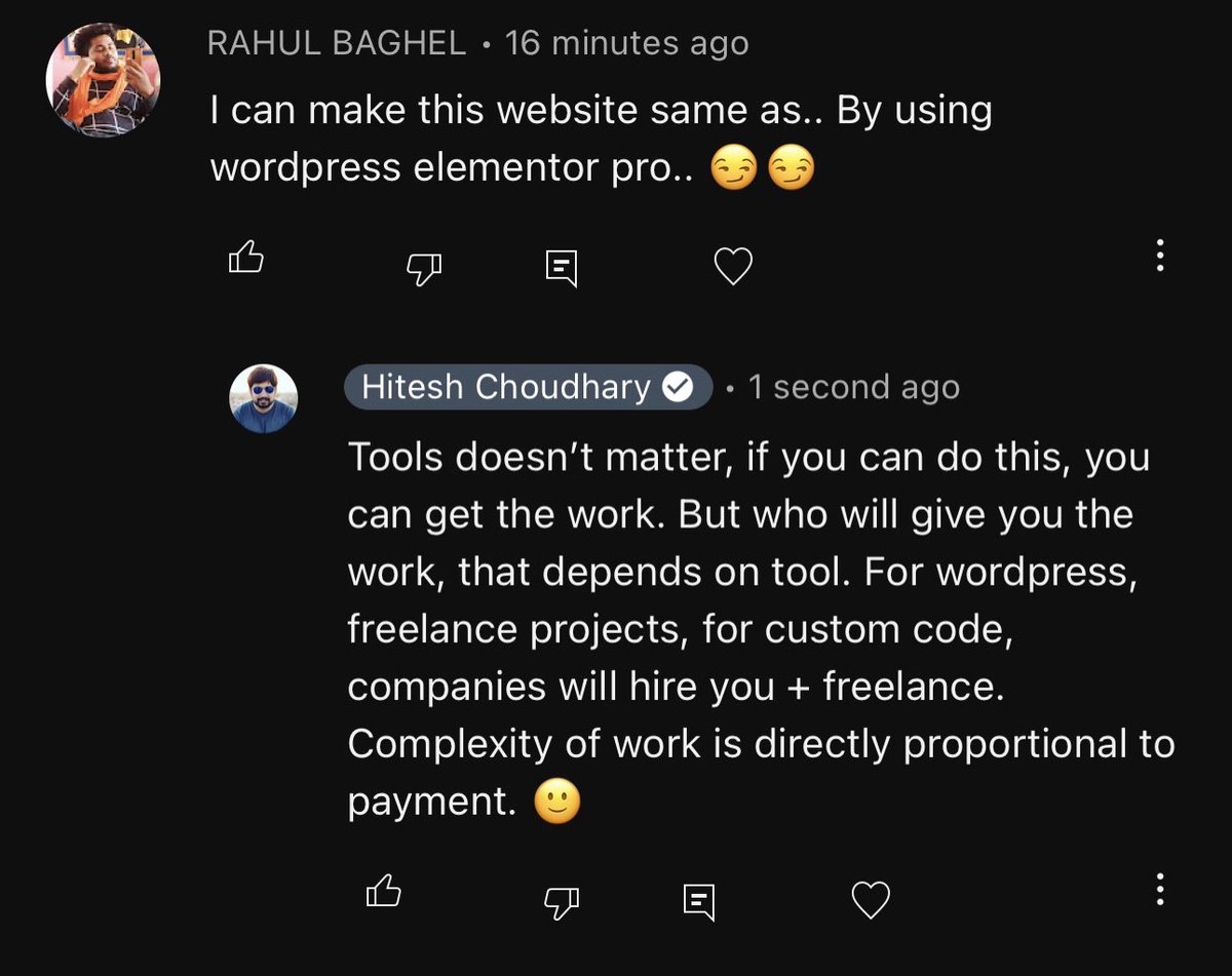 Hiteshdotcom's tweet image. Here is a comment on my latest video where I showcased some projects that you can build as a frontend developer. Hope this additional info will help. Do it in #WordPress or #Tailwindcss or just custom CSS. These are just tools. #iwritecode