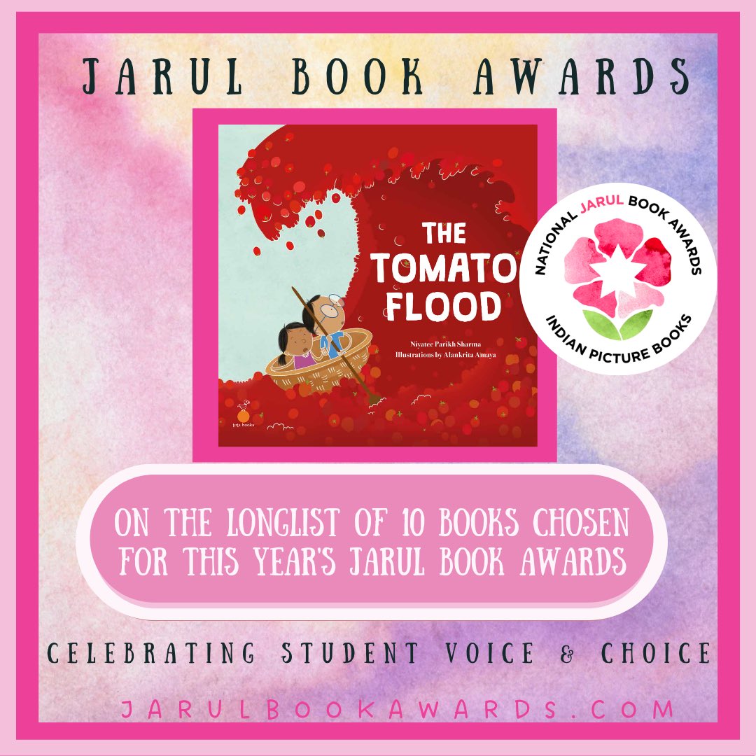 JarulBookAwards's tweet photo. Where have all these tomato plants come from? Find out more in "The Tomato Flood", our next nominee in our @JarulBookAwards longlist. A delightful book that promotes gardening, kindness and of course tomatoes! By Niyatee Parikh Sharma, ill. by Alankrita Amaya.Publ. by @totabooks https://t.co/9u6nsTD6jC