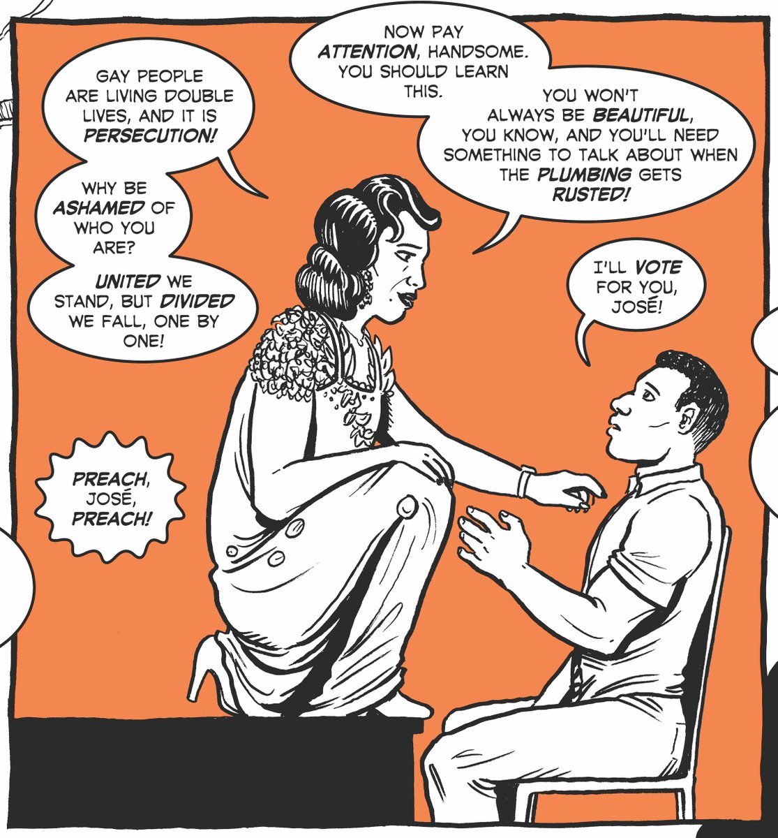 Slide from my keynote artist talk for <a href="/YorkUniversity/">York University</a> Queer Comics Symposium, Friday 6pm at <a href="/buddiesTO/">Buddies in Bad Times Theatre</a> with a screening of my film <a href="/nostraightline2/">nostraightlinesthefilm</a> All welcome! This panel is of #josesarria the first openly queer person to run for political office in the US #queercomics