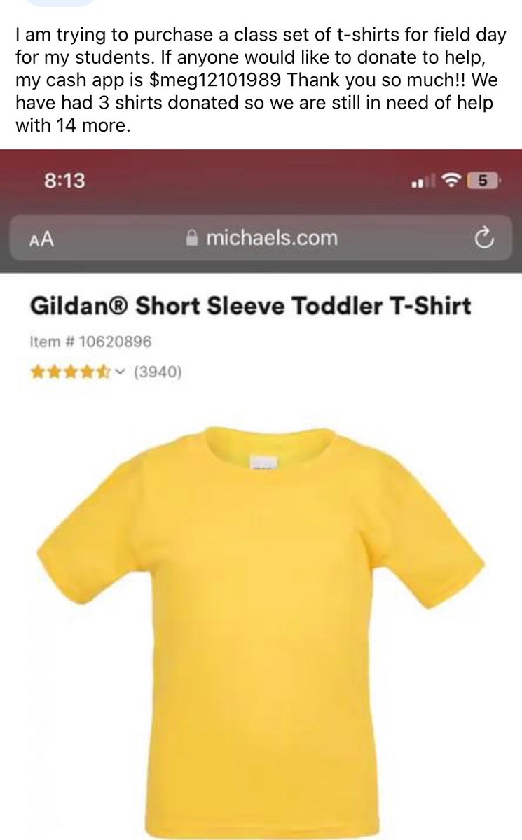 Help my students receive field day shirts. Any help would be greatly appreciated.