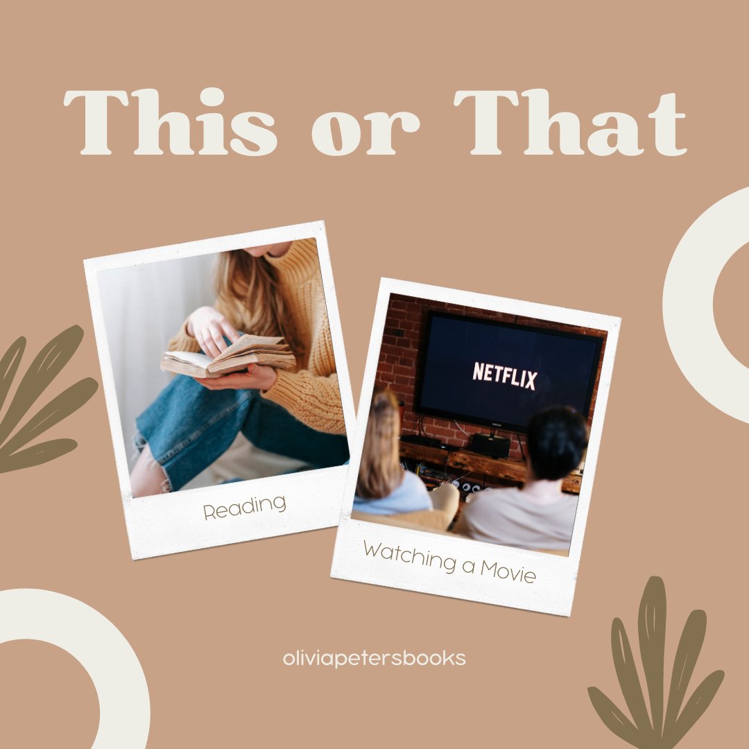 This or That
Reading or Watching a Movie

*
*
*
#thisorthat #game #gameday #questions #tuesdaymood #tuesdayfun #thisorthattuesday #curious #needtoknow #ratherbereading #bookworm #booksallday #amreadingromance