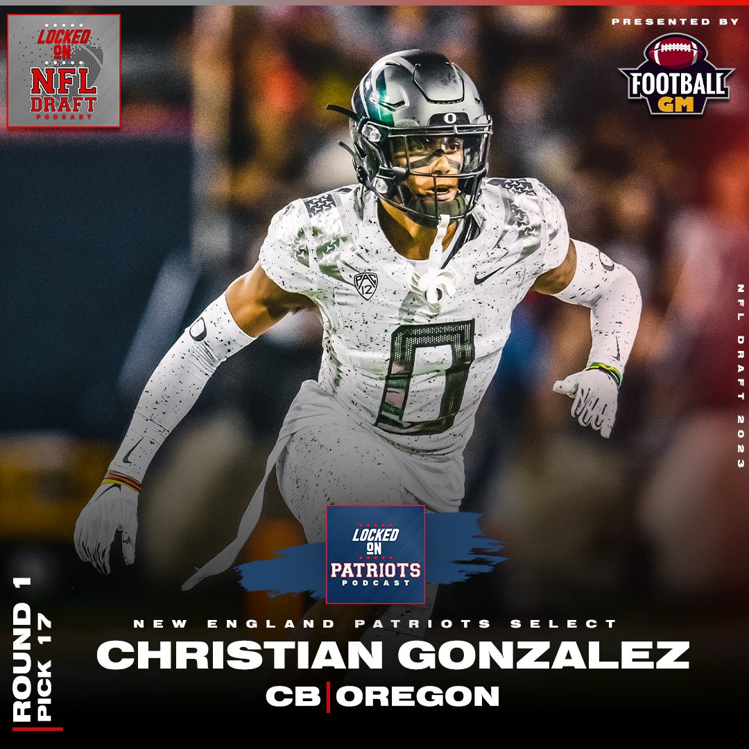 With the No. 17 pick of the 2023 NFL Draft, the New England Patriots pick  Oregon CB Christian Gonzalez.