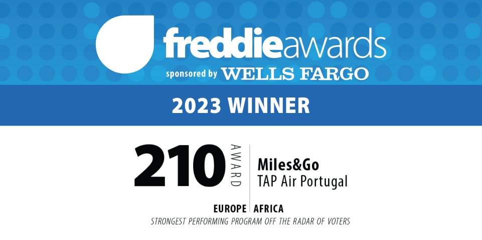 The 210 Award (airline) for the Europe/Africa region goes to Miles&Go by @tapportugalair #FreddieAwards