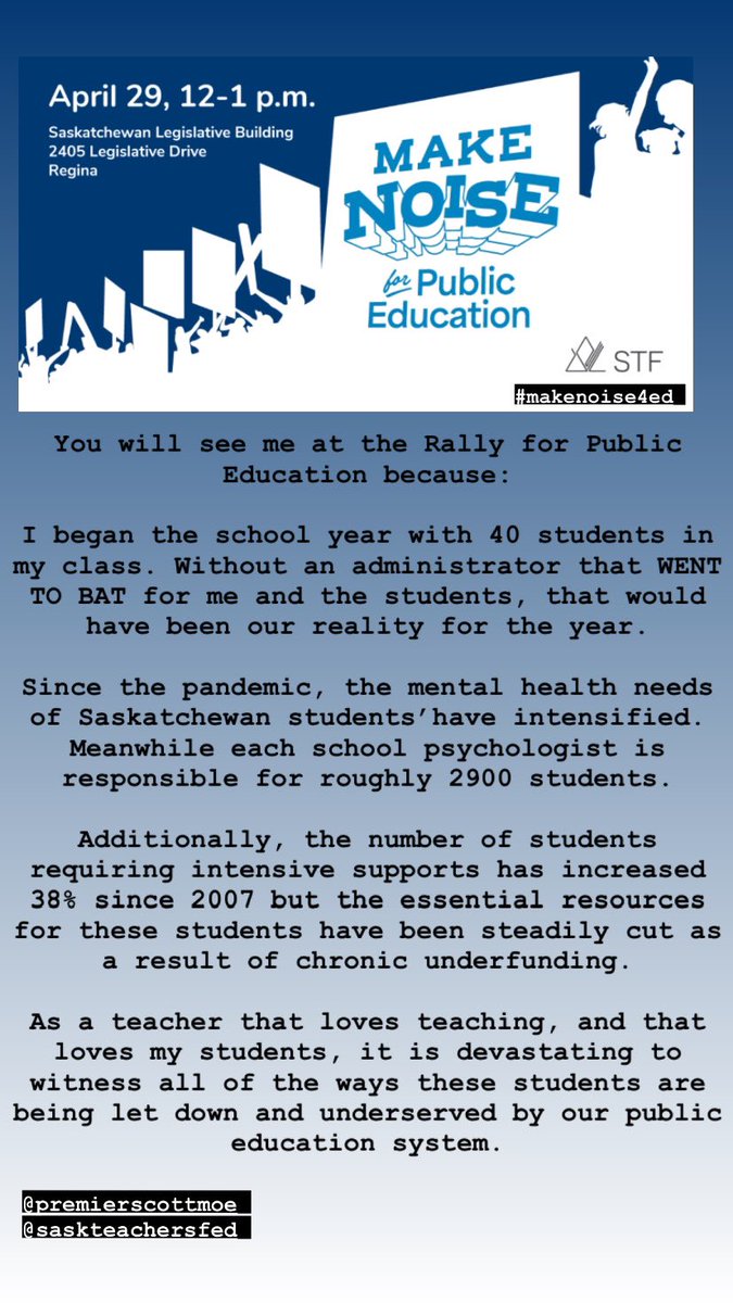 Why you will absolutely see me at the Rally for Public Education this weekend in Regina…<a href="/PremierScottMoe/">Scott Moe</a> <a href="/SaskTeachersFed/">Saskatchewan Teachers' Federation</a> #makenoise4ed