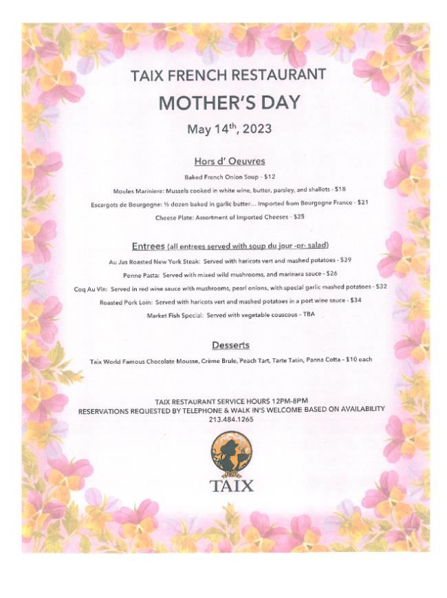 taixfrench's tweet photo. MOTHER'S DAY TAIX FRENCH RESTAURANT 2023 https://t.co/FHtp9b8iRS