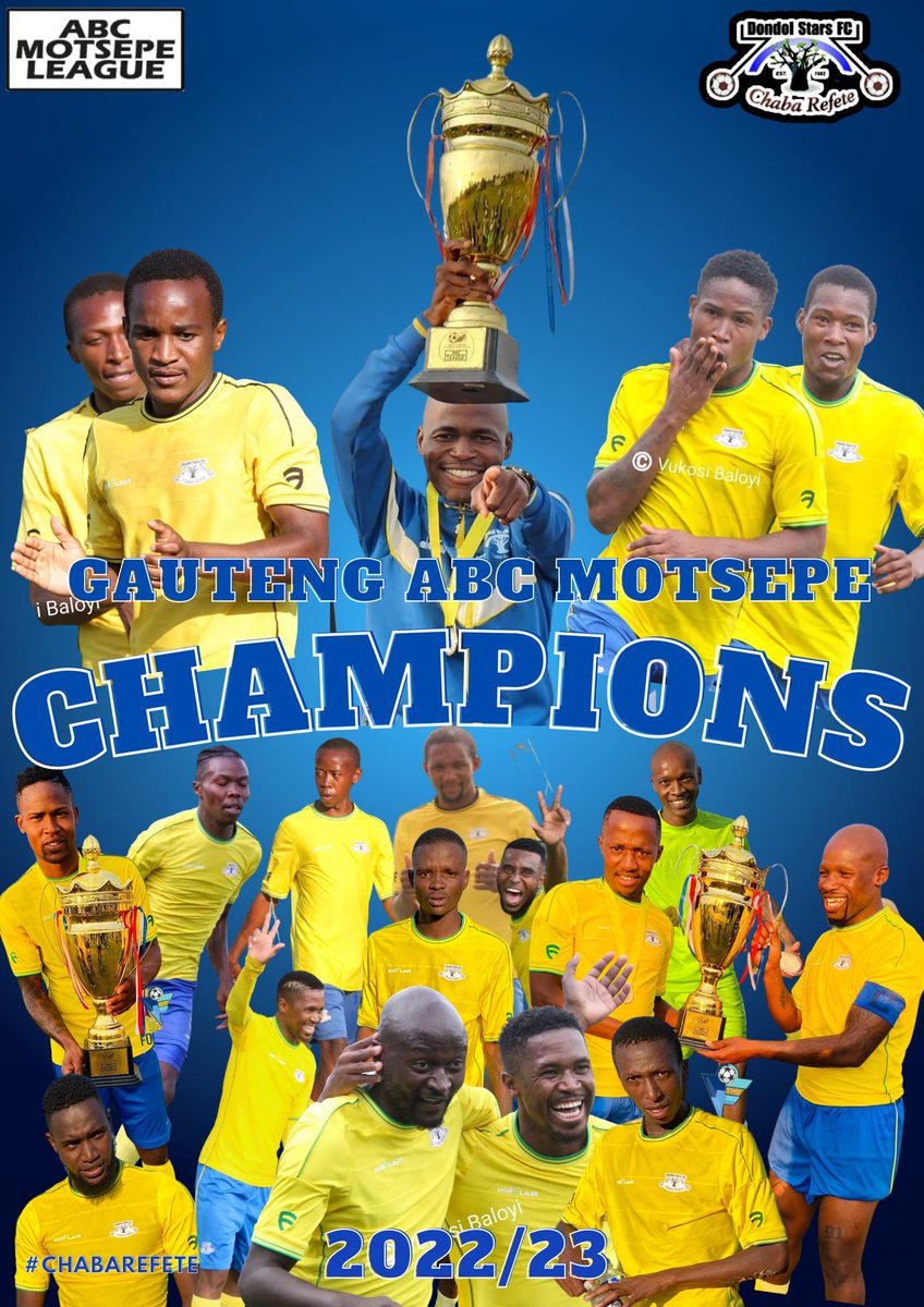 🔵🏆🔵 𝐆𝐀𝐔𝐓𝐄𝐍𝐆 𝐀𝐁𝐂 𝐌𝐎𝐓𝐒𝐄𝐏𝐄 𝟐𝟎𝟐𝟐/𝟐𝟑 𝐂𝐇𝐀𝐌𝐏𝐈𝐎𝐍𝐒 🔵🏆🔵

We present to you the Champions of Gauteng #ABCMotsepeLeague 2022/23 

Dondol Stars FC aka Bafana ba warra Ben maintained their top spot from the beginning of the season till the very end🔥