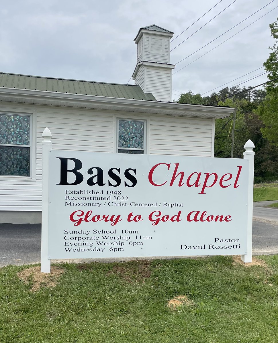 The new #BassChapel sign is up. Thanks Pastor Dave. 
#GloryToGodAlone