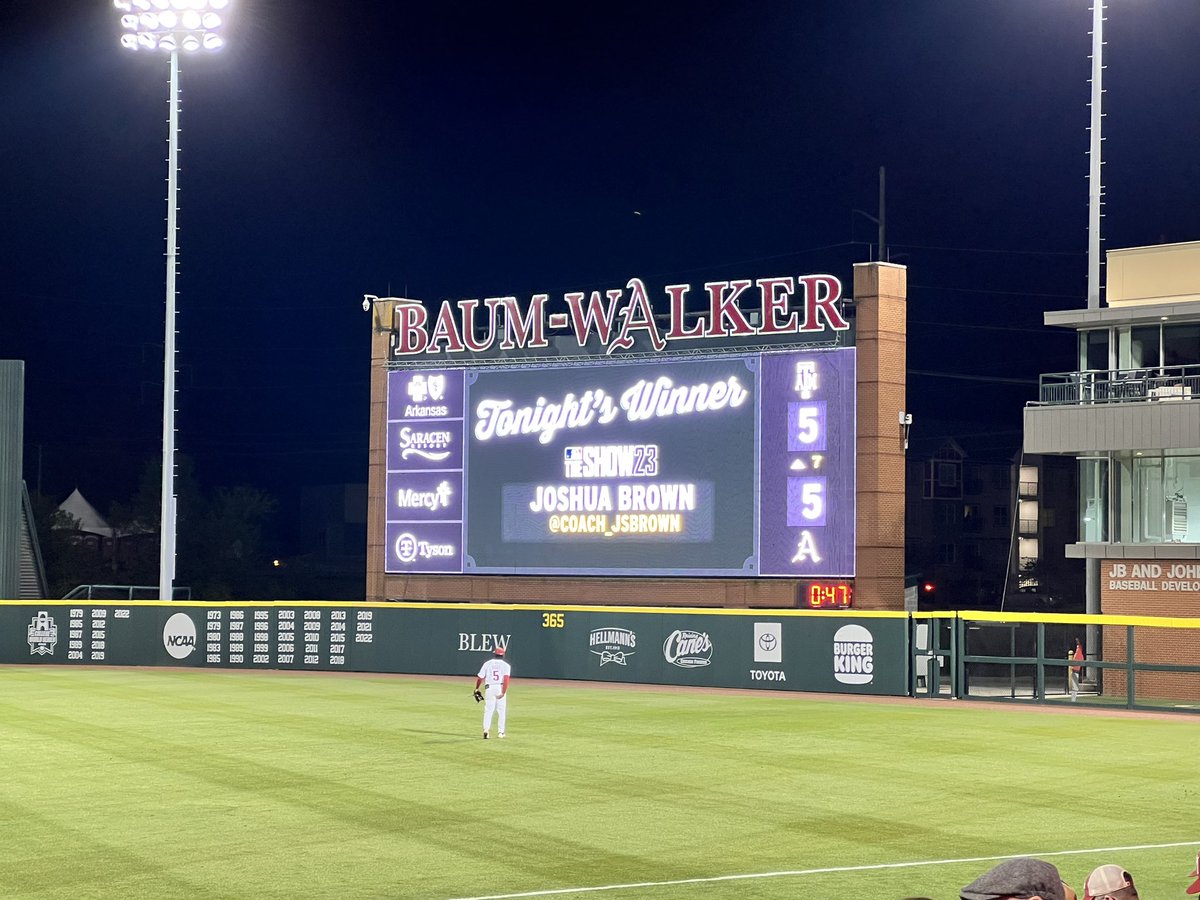 coach_jsbrown's tweet photo. I have an excited young man! He has been wanting the Show23 and tonight he won it at the @RazorbackBSB game! #ThisIsBaseball #BaumShow #WPS https://t.co/iFsINcuUIx