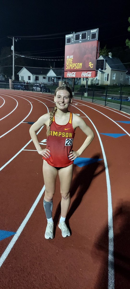 SimpsonXCTF's tweet photo. 🧨🧨🧨BOOM!!! Lara Kallem BREAKS the SCHOOL RECORD in the 5,000 meters! She runs 17:37.72 which improves the school record which was 17:44.28 set in 1990 by Sarah Cross! https://t.co/1yQF5As8hv