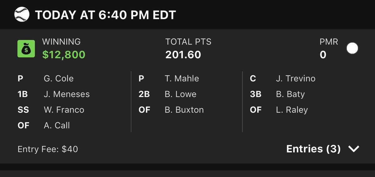 BlendedVick73's tweet photo. MLB has been cooking all season and today i was a few points off of 1st. Shoutout to @AnalyticsAtomic @thirdeyelines for helping me learn how to properly build!! If you are not a part of the team come join now!! https://t.co/oSf0TIQgp8