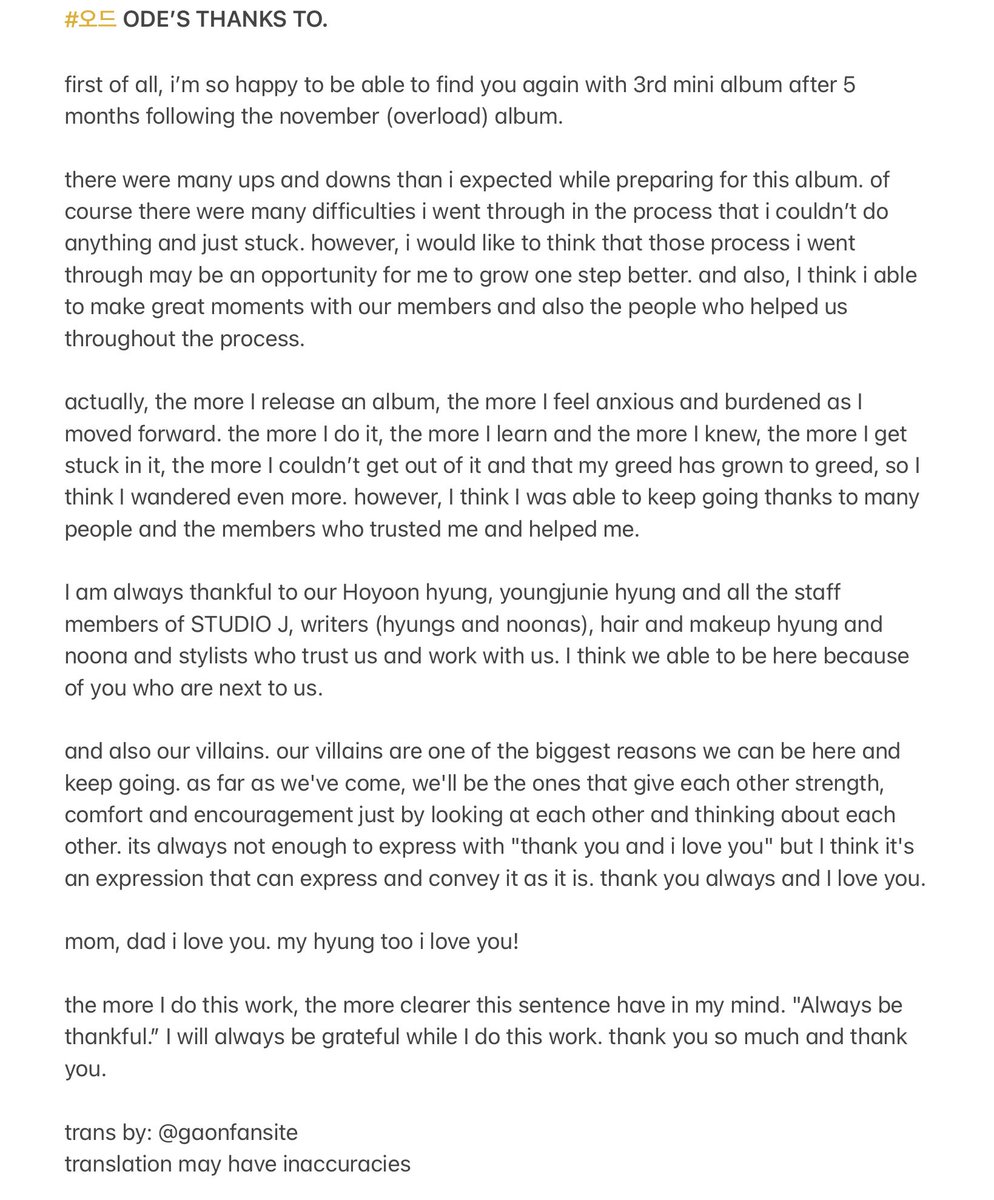 파라 🐥 DEADLOCK MY GO 📌 on Twitter "[ENG TRANS] Ode’s thanks to