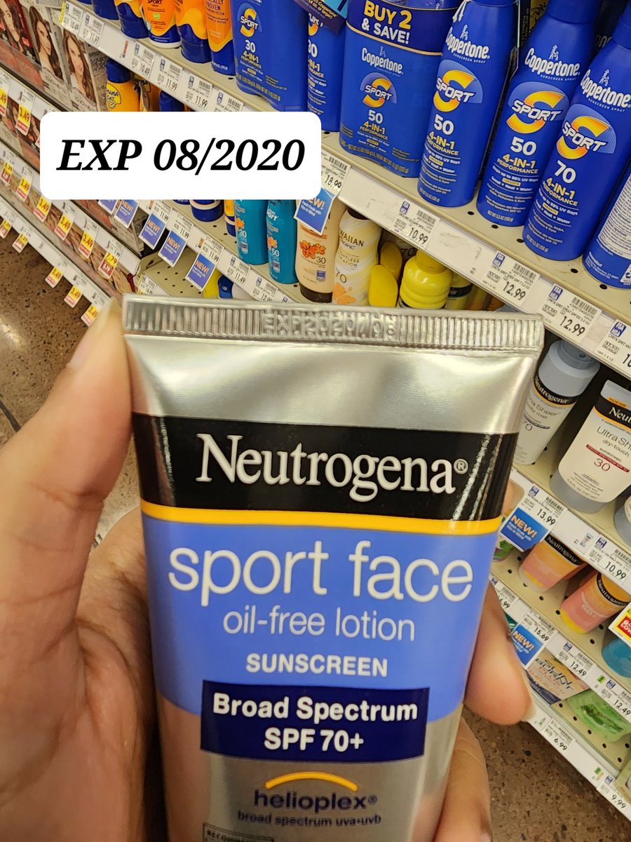 Khaluuuu's tweet photo. I found numerous EXPIRED skincare products from 2020 today in Kroger. Did report to staff, but the response was disappointing. Consumers, check expiration dates, and report any expired products. Hold businesses accountable for consumer safety! 
@kroger @Neutrogena @bananaboat https://t.co/23zUTH8DGY