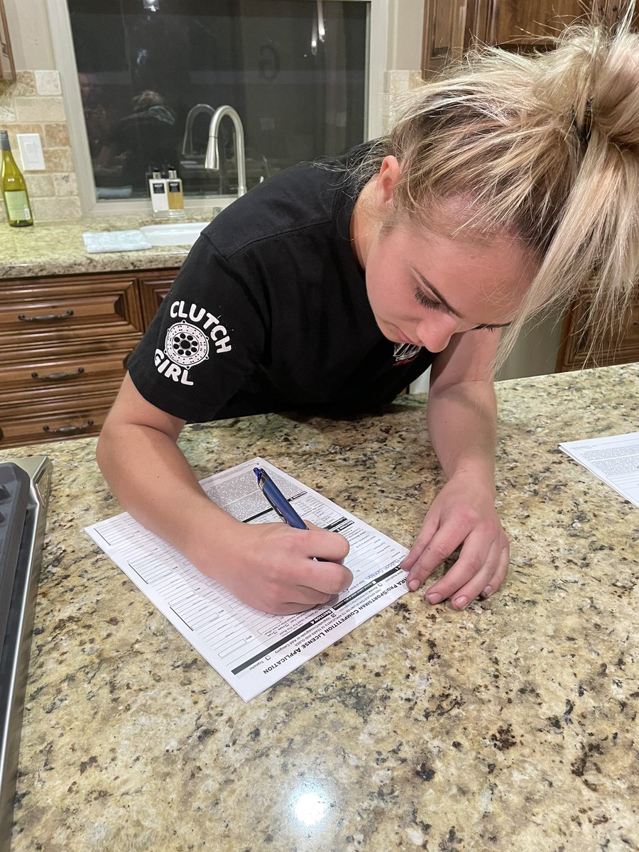 She is is filling out paperwork to change from TAFC clutch girl to TAFC driver 🤪. #girlsdrivetoo #teamestrogen #lucasoil #lucasmb #betausa #ngkracing #hoosiertires