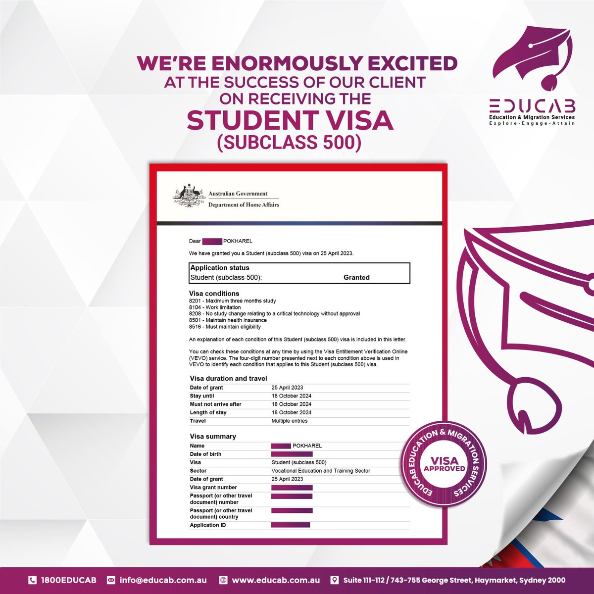 educabaustralia's tweet photo. 𝐁𝐄𝐆𝐈𝐍𝐍𝐈𝐍𝐆 𝐎𝐅 𝐓𝐇𝐄 𝐃𝐀𝐘 𝐂𝐎𝐔𝐋𝐃𝐍’𝐓 𝐁𝐄 𝐀𝐍𝐘 𝐁𝐄𝐓𝐓𝐄𝐑‼️

Our clients got #SC500StudentVisa adding another signature at our 📷% success rate.

Need assistance for your visa application?? 

https://t.co/z79ZH4aLAN 

#educab #migration https://t.co/AvxU03Z4Jh