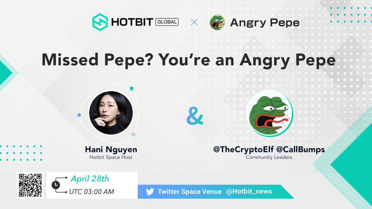 Join the twitter space event on <a href="/Hotbit_news/">HotbitDEX 🍀</a> with @AngryPepeETH 😍

#HotbitTwitterSpace #AngryPepe