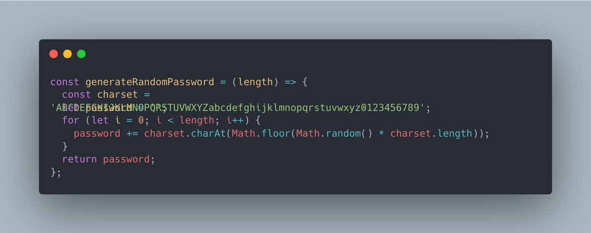 CodeSnippetHQ's tweet image. Random Password Generator
This code snippet generates a random password of a specified length. It uses a character set containing uppercase letters, lowercase letters, and digits to construct the password.