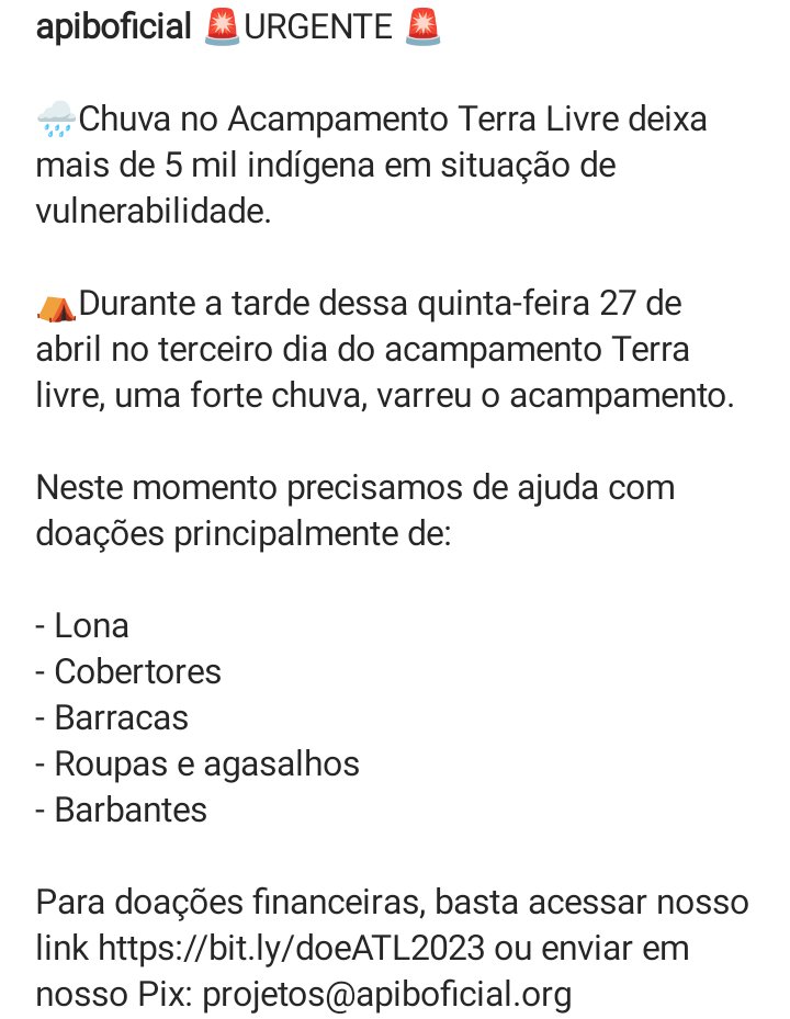 #ATL2023 🚨🏹 URGENTE
O apoio já começou a chegar!
Continue RT! @ApibOficial 🆘
twitter.com/infoambiental/… 
via @GuajajaraSonia / @Mre_Gaviao
🌱🌱🌱