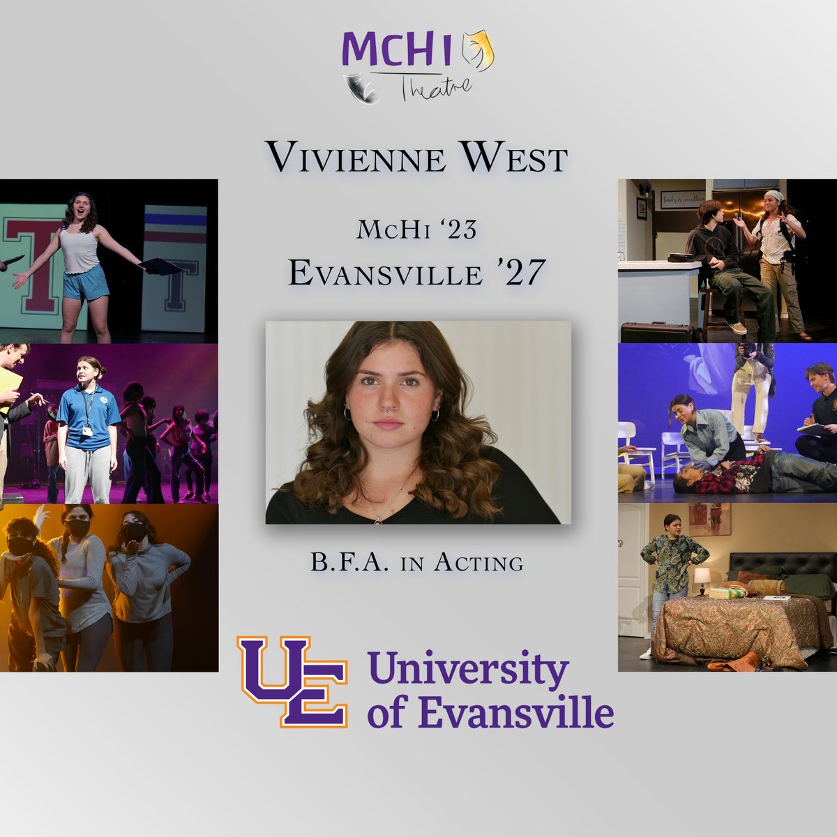 mchitheatre's tweet image. We are so excited to announce that Vivienne West has committed to the University of Evansville to pursue a B.F.A. in Acting! Congratulations, Vivienne!

@McHiPride @McallenHigh @McAllenISD @mcallenfinearts @Mchi_Yearbook