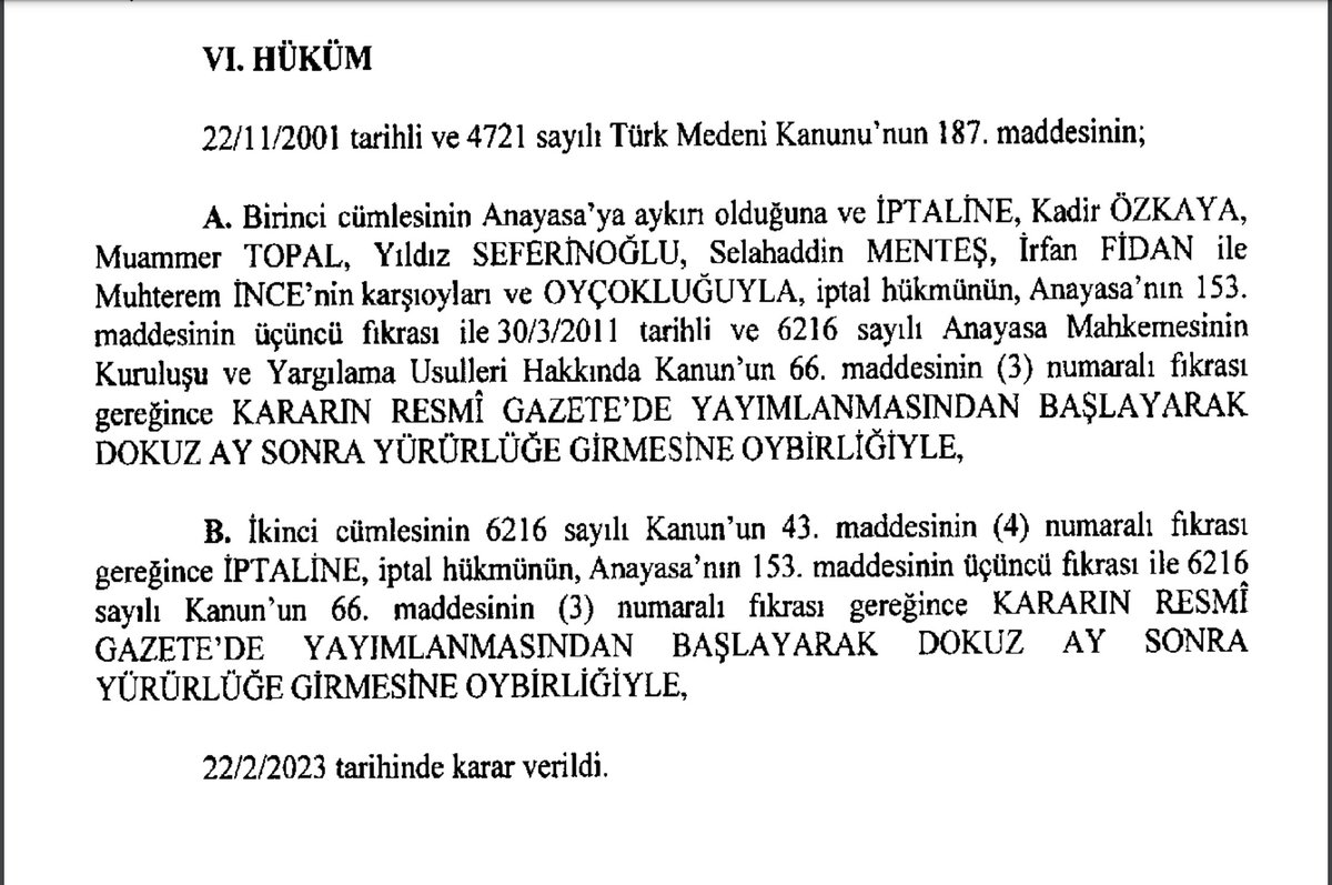 beyazcamert's tweet photo. Anayasa Mahkemesi, TMK 187'deki "Kadın, evlenmekle kocasının soyadını alır." düzenlemesini Anayasa'ya aykırı bularak iptaline karar verdi. Kadınlar evlendikten sonra kendi soyadlarını (kocasının soyadı eklenmeden) kullanabilecekler. https://t.co/dNslvnn2n3