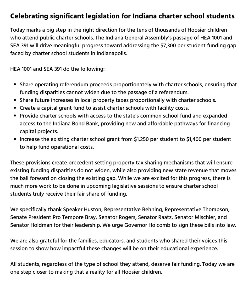 BBrownIndy's tweet photo. 🚨Statement on the passage of historic legislation🚨

"Today marks a big step in the right direction for tens of thousands of Hoosier children. All students, regardless of the type of school they attend, deserve fair funding. We are one step closer to making that a reality." https://t.co/wTa49di0Hc