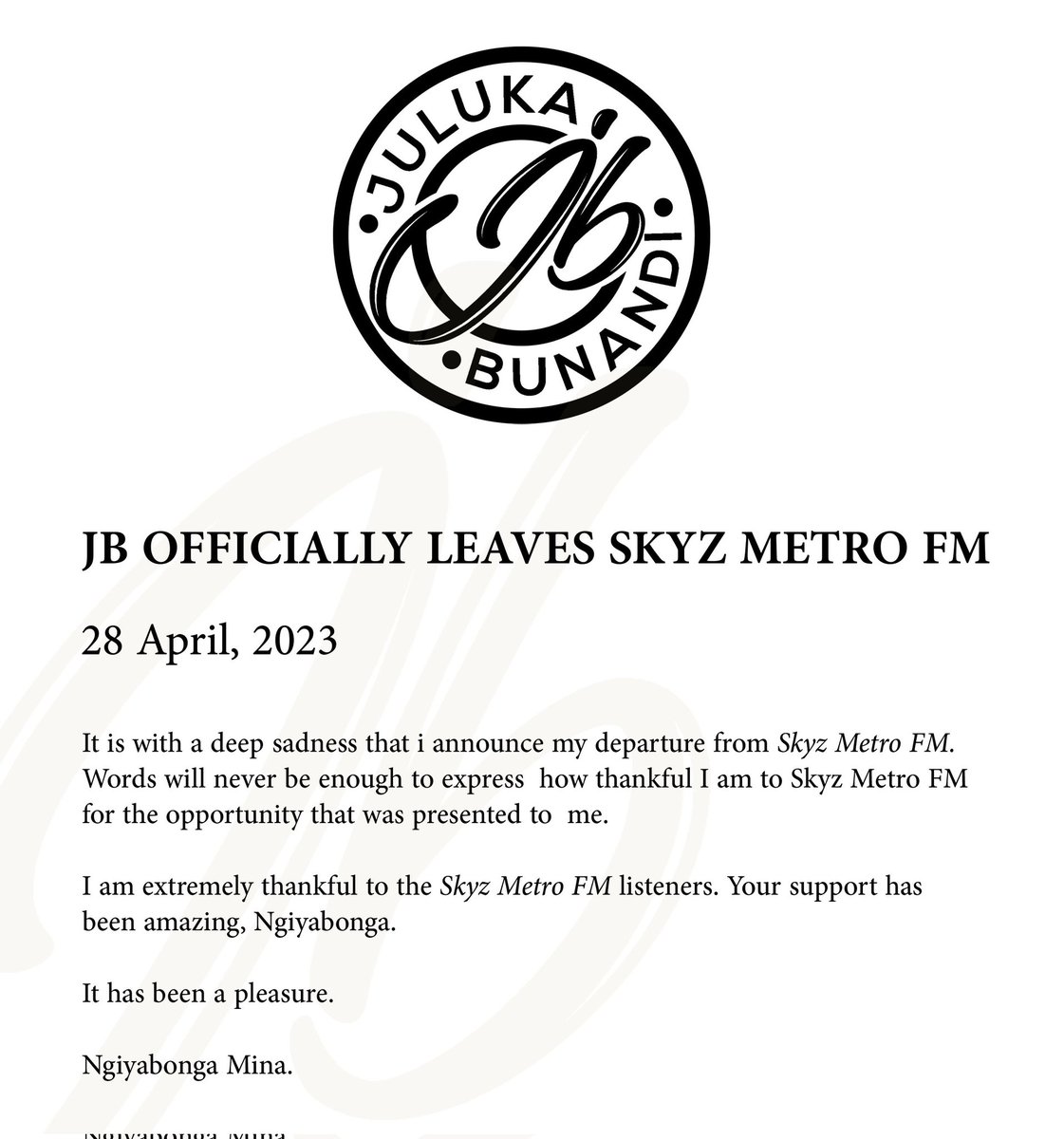 5 years later we call it a Day.  Ngiyabonga Mina.  Thank you <a href="/SkyzMetroFM/">Skyz Metro FM</a>. Lingadinwa lakusasa 😉✌🏽😍
