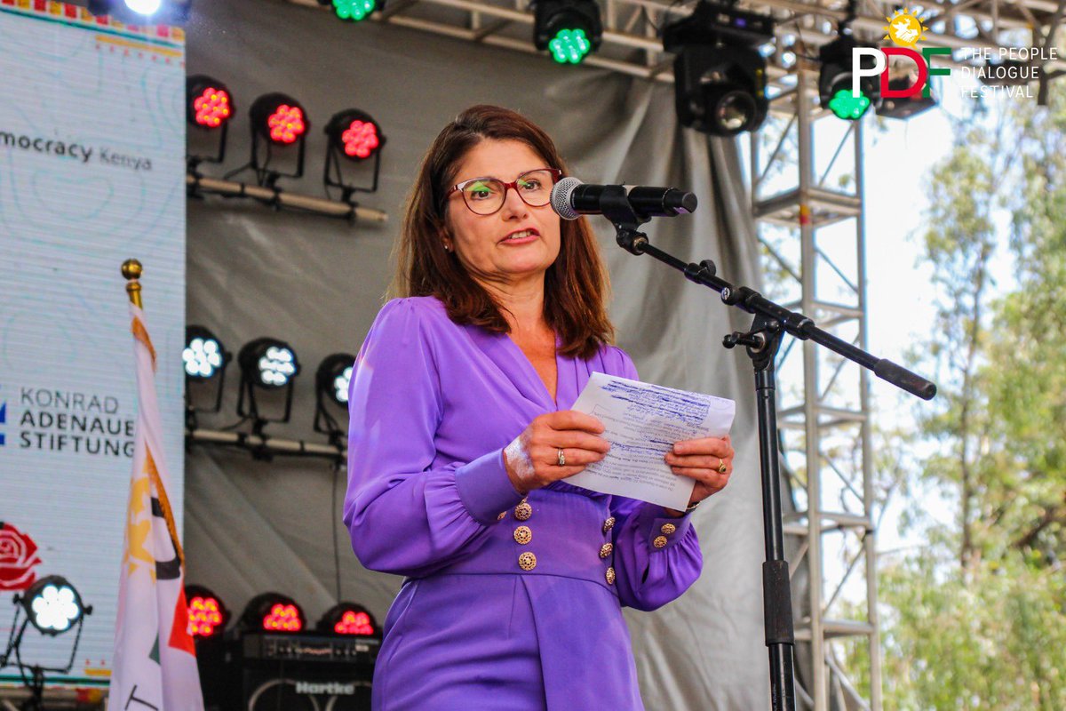 thePDFestival's tweet photo. On day one of the #PDFestival2023 which coincides with International Women's Day, the Amb. of the European Union (EU) to Kenya and Permanent Rep. to UNEP and UN-Habitat, Ms. Henriette Geiger, gave a keynote address .

#HumansOfPDF
#formnidialogue
#pdfinachacha https://t.co/6ySiy9L4TI