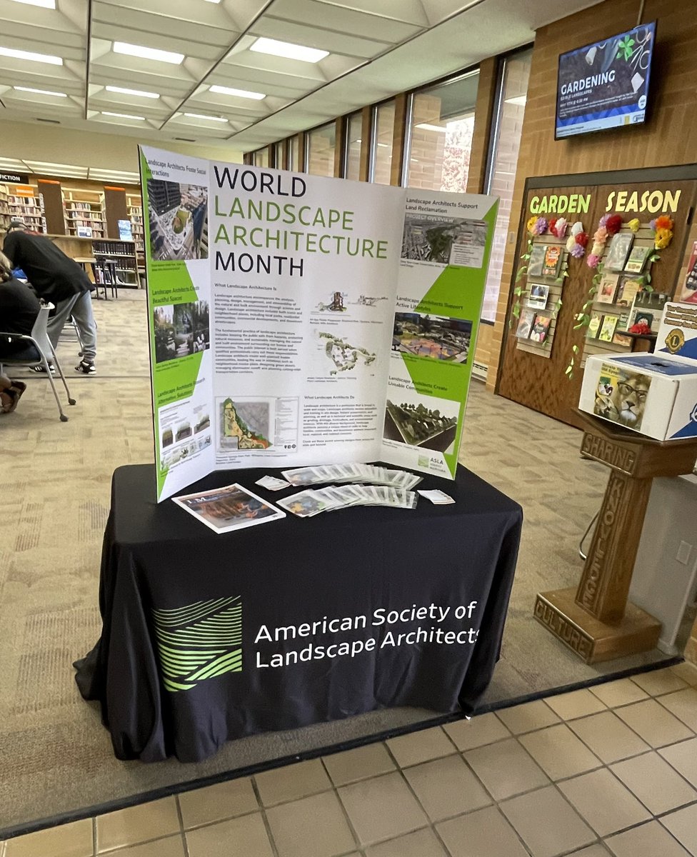 Our “What is Landscape Architecture” display showcasing some of our award winning projects has been set up at the Hillcrest Library in Boise and is finishing off World Landscape Architecture Month at the Caldwell Library. #WLAM2023 #imasla