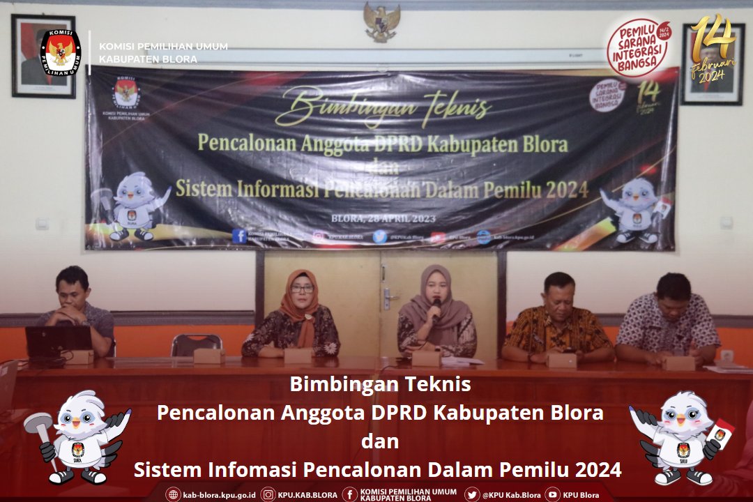 #TemanPemilih, Bimbingan teknis pencalonan anggota DPRD Kabupaten Blora dan sistem informasi pencalonan dalam pemilu 2024.

Bimtek tersebut di hadiri oleh Ketua dan operator Partai Politik se Kabupaten Blora.

#pemiluserentak2024