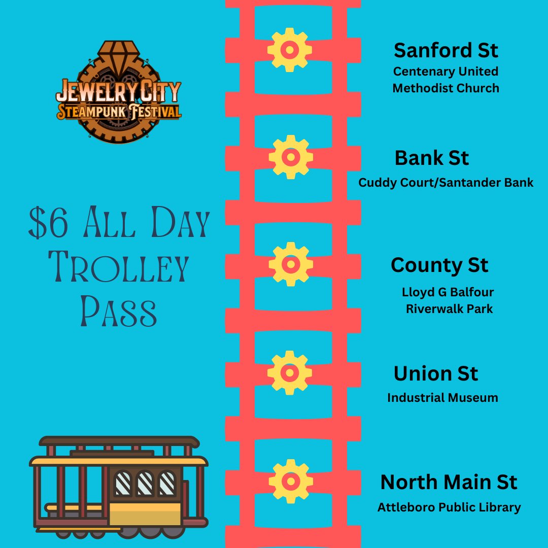 Remember Jewelry City Steampunk Festival is Rain or Shine so be sure to pick up a trolley pass only $6 and stay dry!