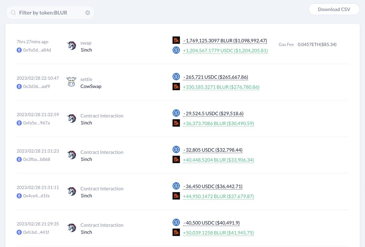 lookonchain's tweet photo. Are whales buying or selling $BLUR after the announcement of launching $BLUR perpetual on #Binance?

Whale 0xed06 bought 1.39M $BLUR with 1M $USDC at an average price of 0.72 USD 3 hrs ago.

And luggis.eth sold 1.77M $BLUR for 1.2M $USDC at 0.68 USD 7 hrs ago and lost ~$295K. https://t.co/3kTvAynESL