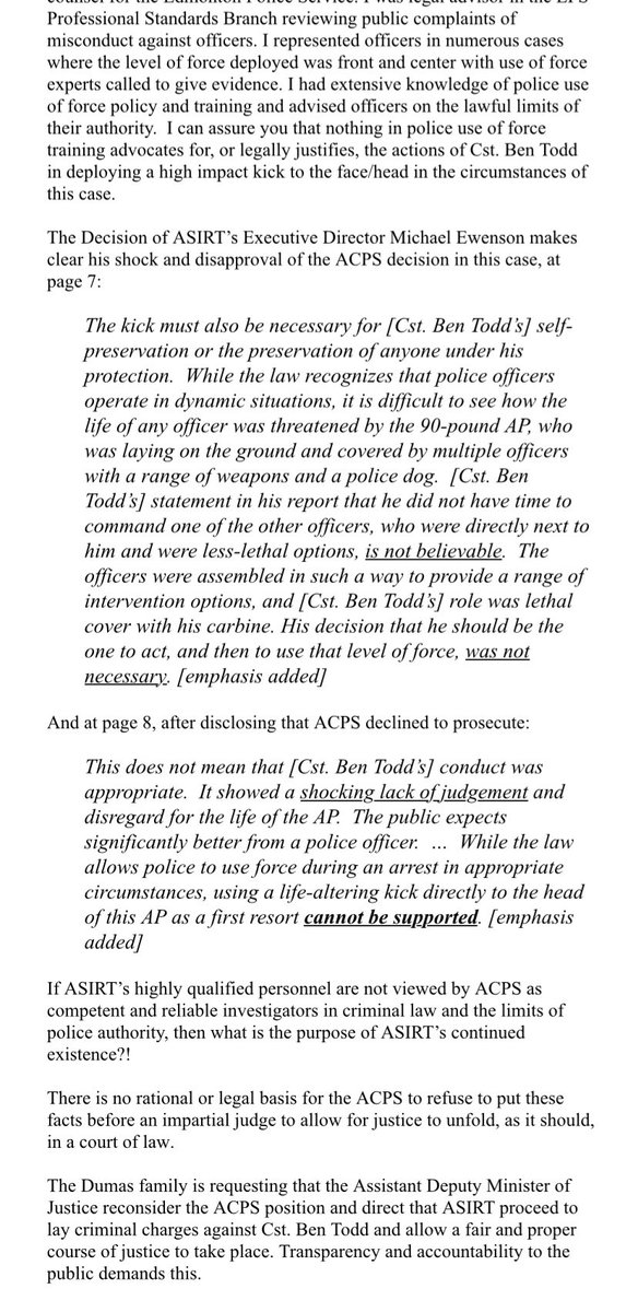 UPDATE: Pacey Dumas’s lawyer, Heather Steinke-Attia, has just issued a lengthy statement. Confirms Pacey’s brother Blair died by suicide in the aftermath of the incident. They’re also asking the Justice ADM to direct ASIRT to lay the charge and let the court process play out.