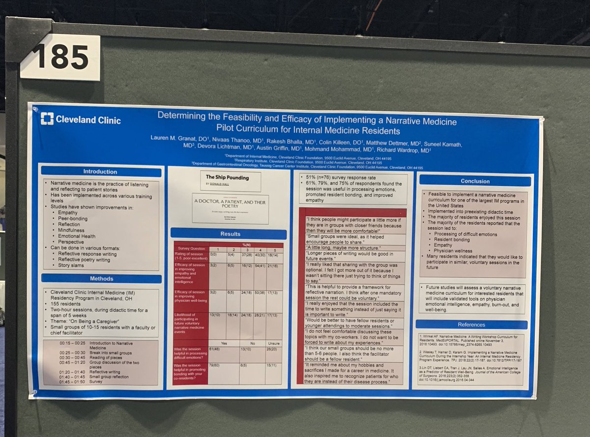 So honored to have had the opportunity to present our #narrativemedicine curriculum as a poster finalist at @ACPIMPhysicians! Equally grateful for a supportive program and leadership team that helped make this dream a reality! @CCF_IMCHIEFS @Mud_Fud @NivaasThanoo @SKamath_MD