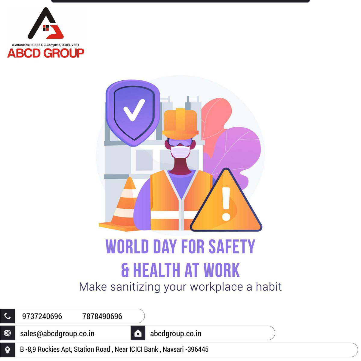 Greetings from ABCD GROUP
                    #SafeAndHealthyWorkingEnvironment #WorkplaceInjuryPrevention #SafeBusiness #PreventAccidents #OSH #OccupationalHealth #HealthAtWork #WorkplaceWellness #PreventInjuries #SafeWorkers