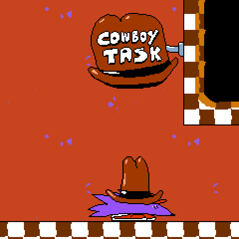 PizzaTowerFact's tweet photo. In the SAGE 2019 Build, there is a handful of Cowboy Tasks that one can complete, from getting all S Ranks to clearing stages under certain conditions.

Completing all the Cowboy Tasks gives Peppino (and Snick) a Cowboy Hat to wear around.
#PizzaTower https://t.co/3MWROtdYrs