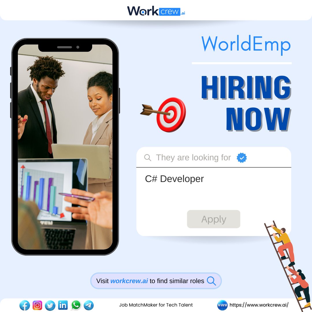 Workcrew_ai's tweet image. 🤝 Hiring on WorkCrew - Job Matchmaker for Tech Talent
🏇 Job Title : C# Developer
🧢 Company: WorldEmp
✍ Apply for the mentioned job here : workcrew.ai/jobpost/644a52…
#hiringalert #Cdeveloper #jobs #hiringnow #hiringimmediately #techcommunity #techjobs #workcrew