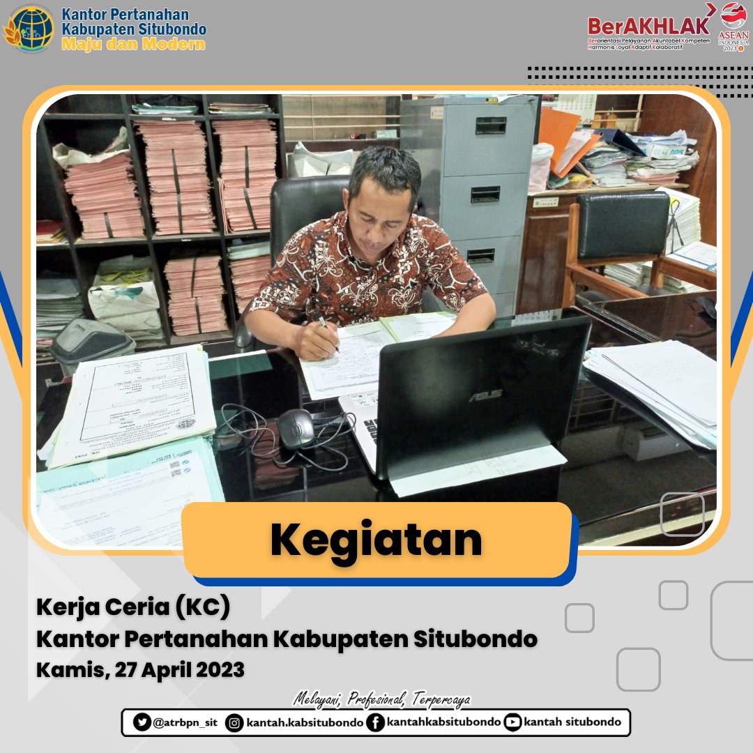 atrbpn_sit's tweet image. Kamis, 27 April 2023

Kegiatan Kerja Ceria (KC) di Kantor Pertanahan Kabupaten Situbondo

#TuntasdanBangkit
#MenujuIndonesiaLengkap
#ATRBPNKiniLebihBaik
#ATRBPNMajuDanModern
#MelayaniProfesionalTerpercaya
#KantahKabSitubondo