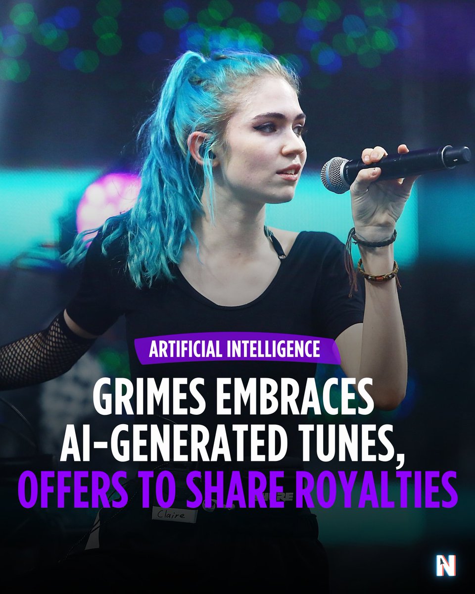 Taking a bold step in the world of AI-generated music, <a href="/Grimezsz/">𝖦𝗋𝗂𝗆𝖾𝗌 ⏳</a>  has offered to split royalties 50/50 on any popular tunes created using her voice 🎤🤖 ⁠ 

Keep reading 👉 l.nexbites.com/uQ5JqD