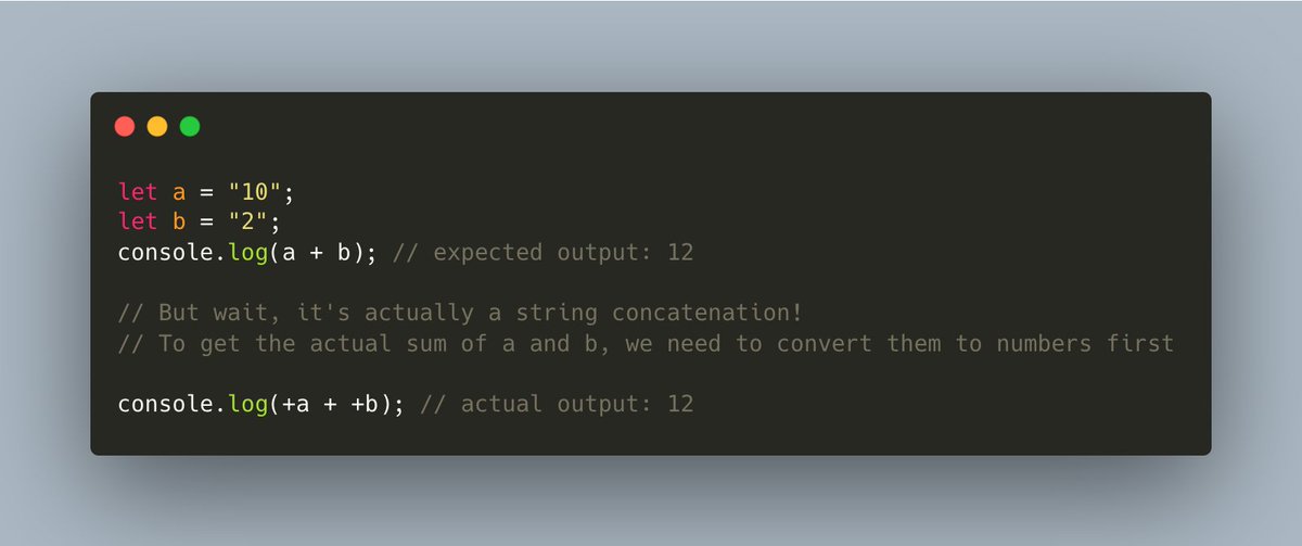 GunduVg's tweet image. JavaScript can be tricky, just like math. Adding two strings doesn't always result in a sum. 😂 Don't believe me? Try this. #JavaScriptHumor #WebDevLaughs